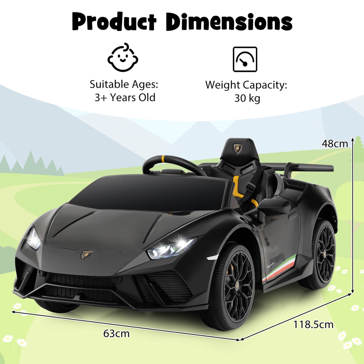 12V Kids Ride on Car Lamborghini with Remote Control and LED Lights-White