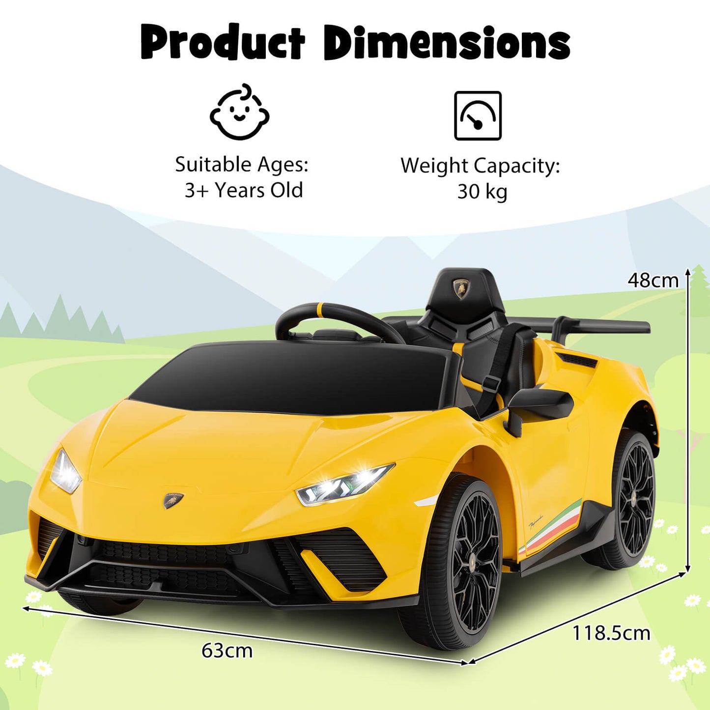 12V Kids Ride on Car Lamborghini with Remote Control and LED Lights-White