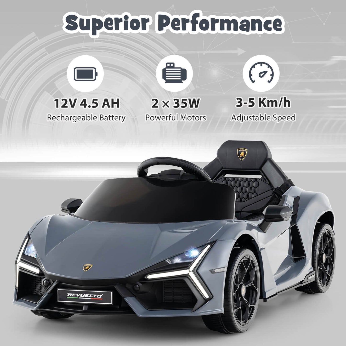 12V Kids Ride on Car with Hydraulic Doors Licensed Lamborghini Revuelto-Orange