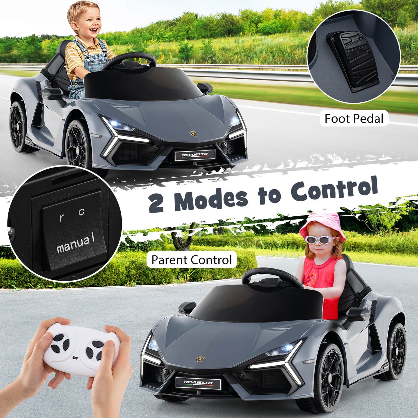 12V Kids Ride on Car with Hydraulic Doors Licensed Lamborghini Revuelto-Orange