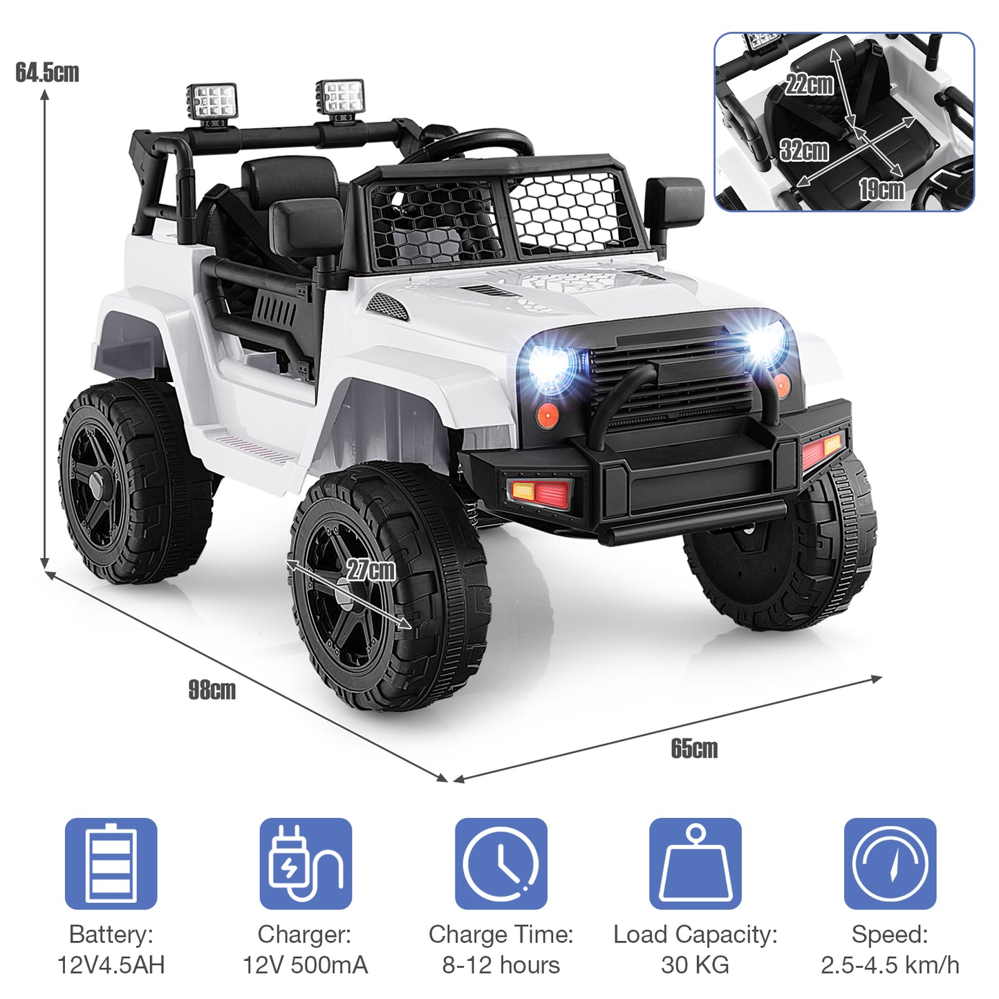 12V Kids Ride on Car with Remote Control and Music-Black