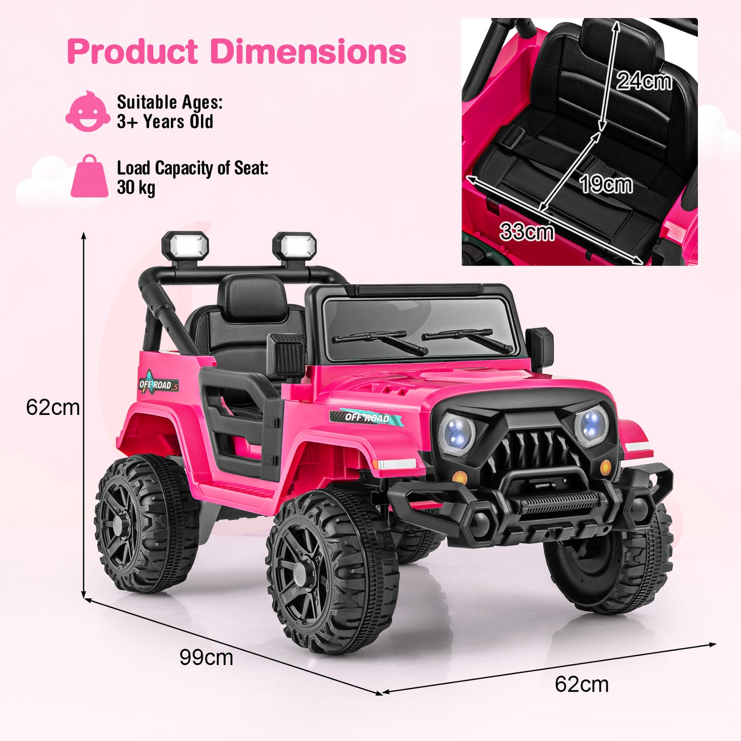 12V Kids Ride on Truck with Remote Control and 3 Speeds-Black