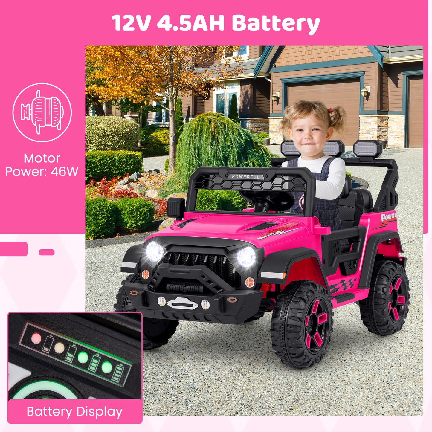 12V Kids Ride on Truck with Remote Control and Wireless Connection-Black