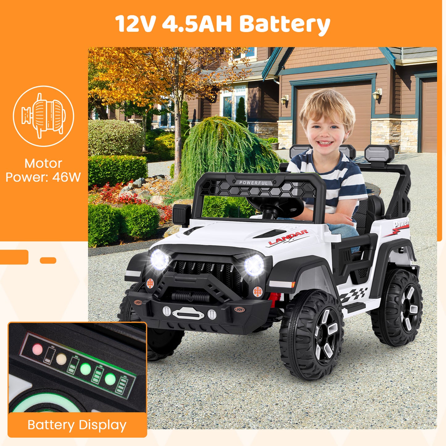 12V Kids Ride on Truck with Remote Control and Wireless Connection-Black