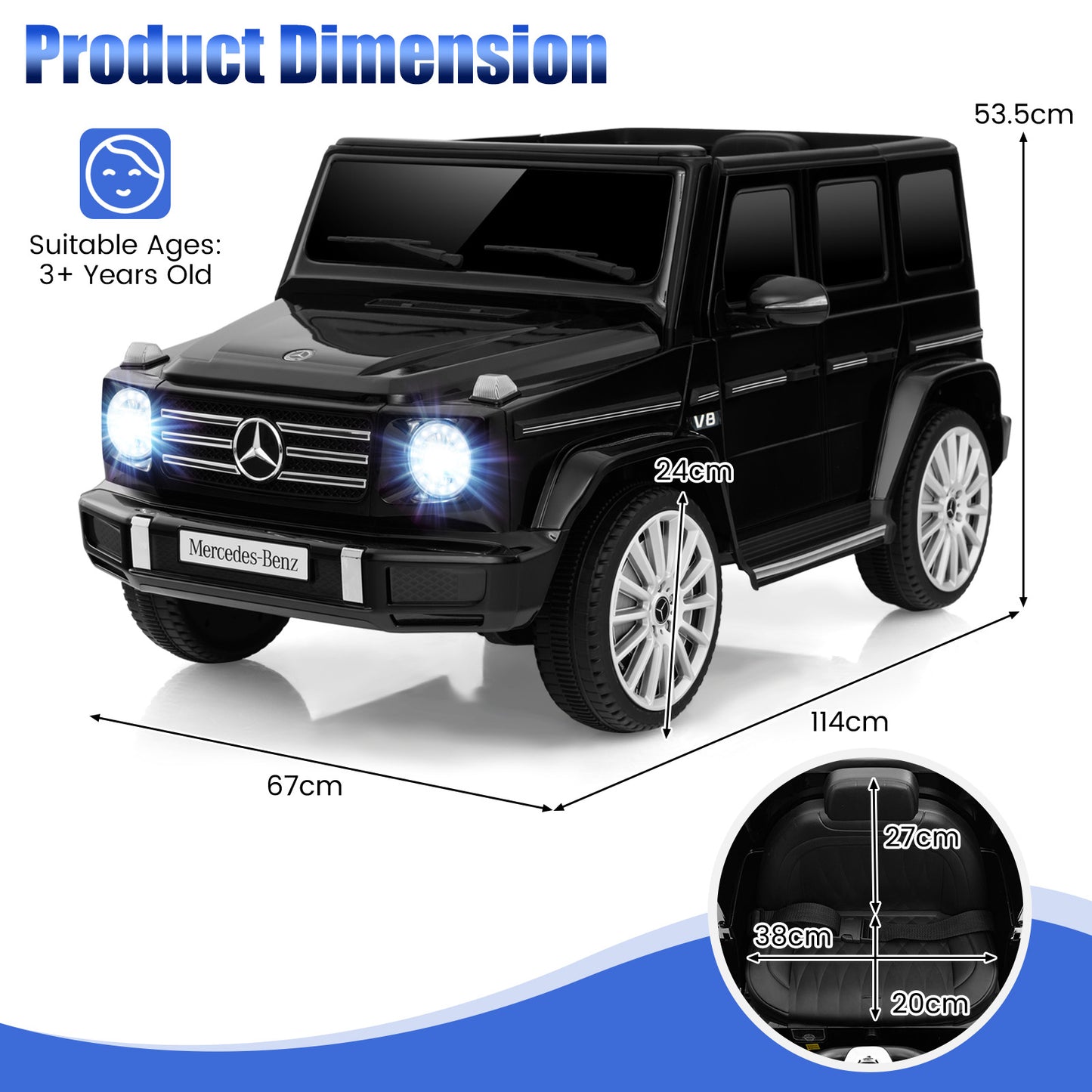 12V Licensed Mercedes-Benz Kids Ride-on Car with Remote Control-Black