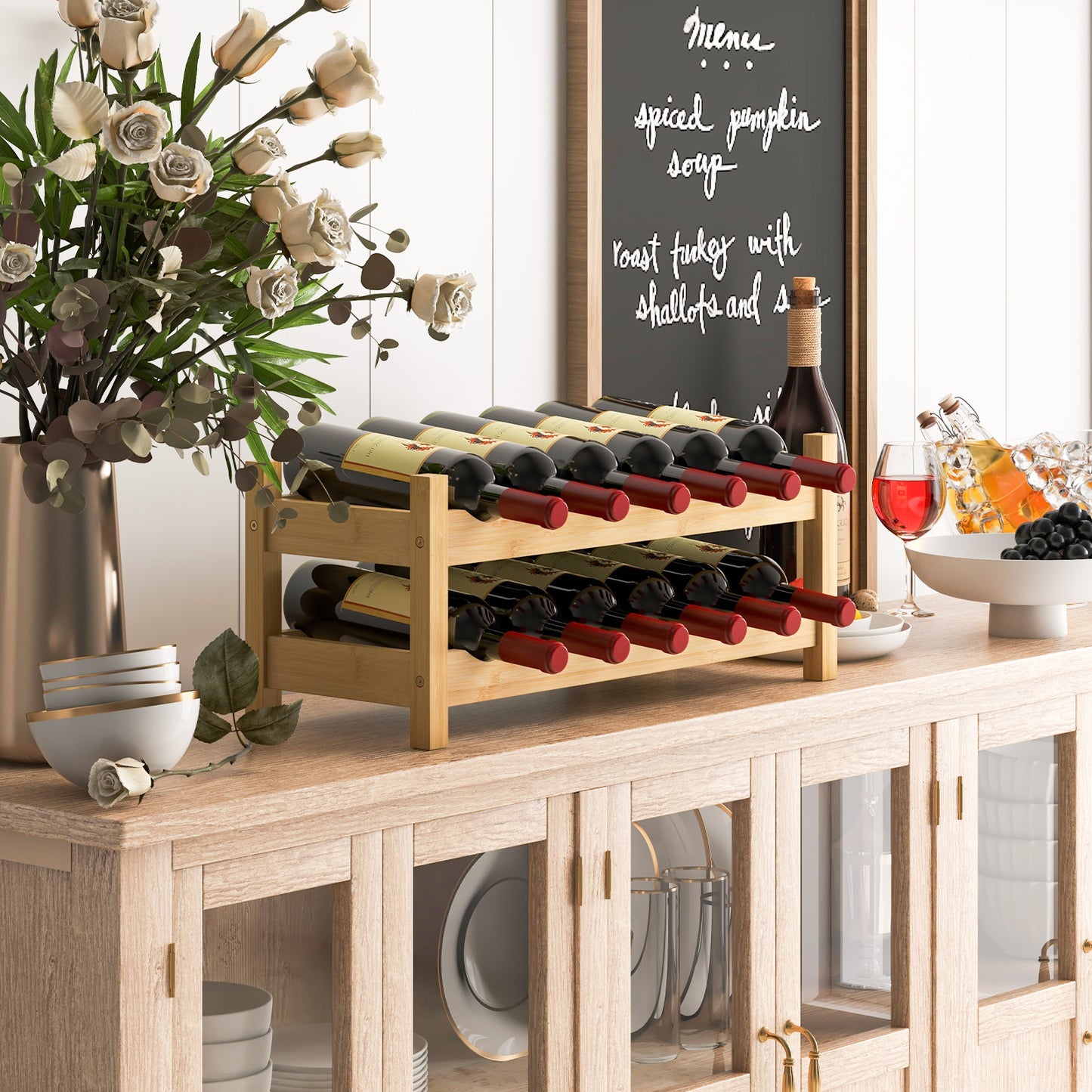 12 Bottle 2-Tier Wine Rack for Kitchen-Coffee