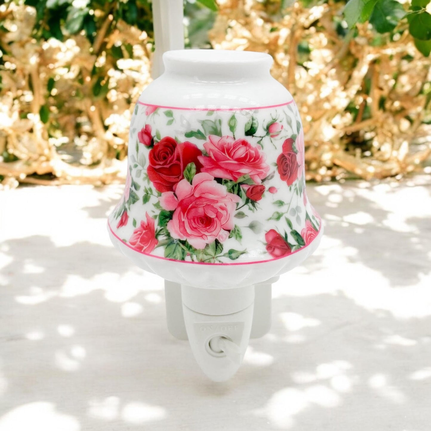 8 INCH FLORAL LED NIGHTLIGHT  RED AND PINK TRADITIONAL DESIGN