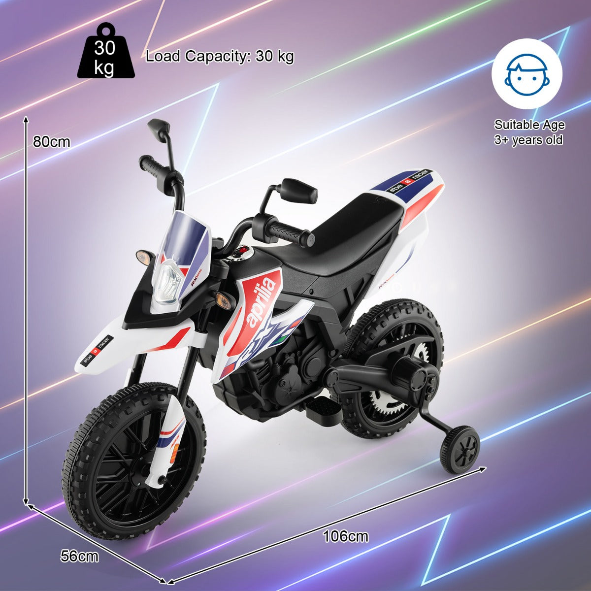 12V Battery Powered Toddler Motorbike with Music for 3-8 Years Old Kids-Black