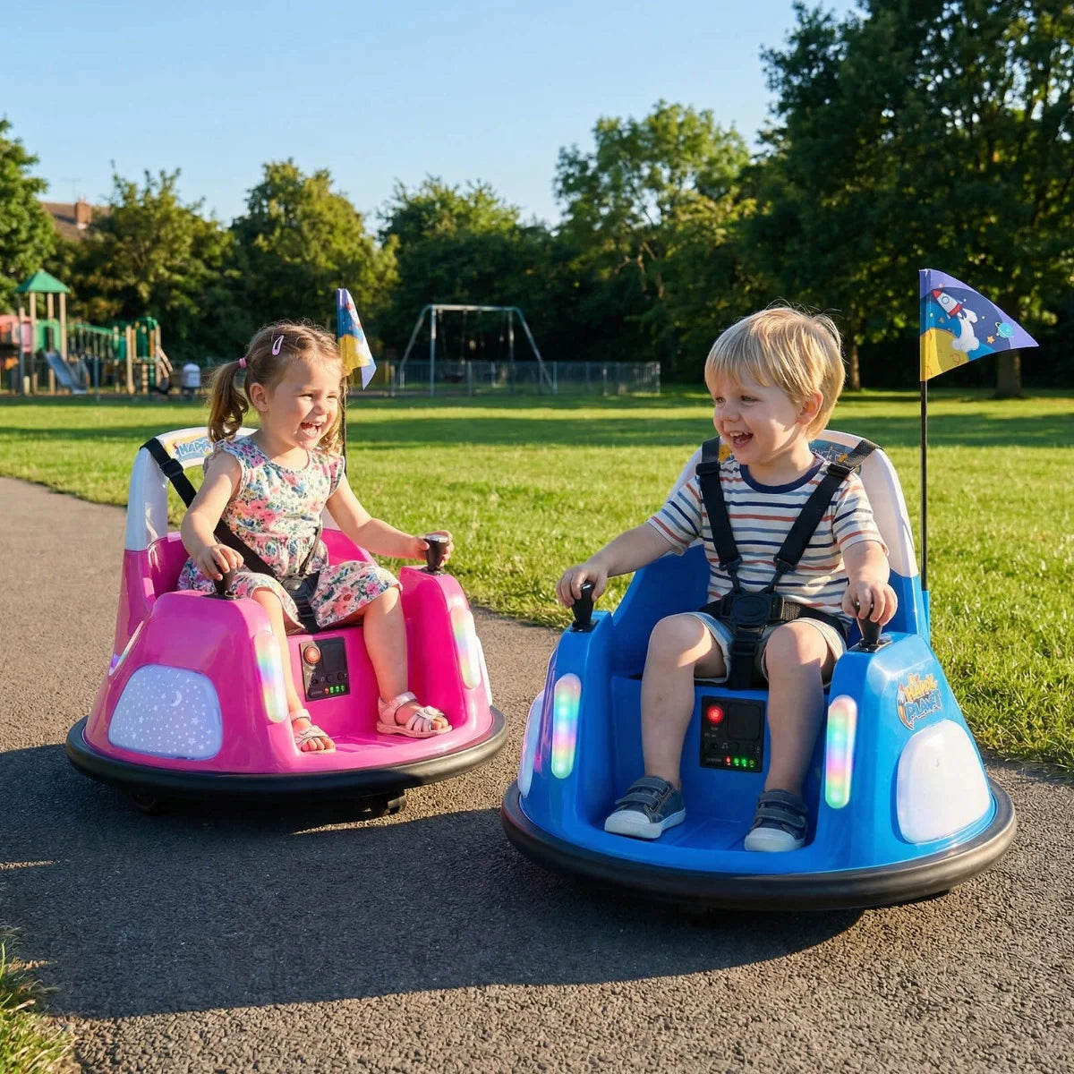 12V Bumper Car for Kids with Remote Control and Lighting Modes-Blue