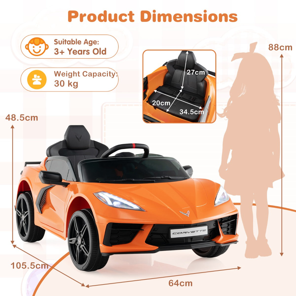 12V Electric Kids Ride On Car with Remote Control and Lights-Pink