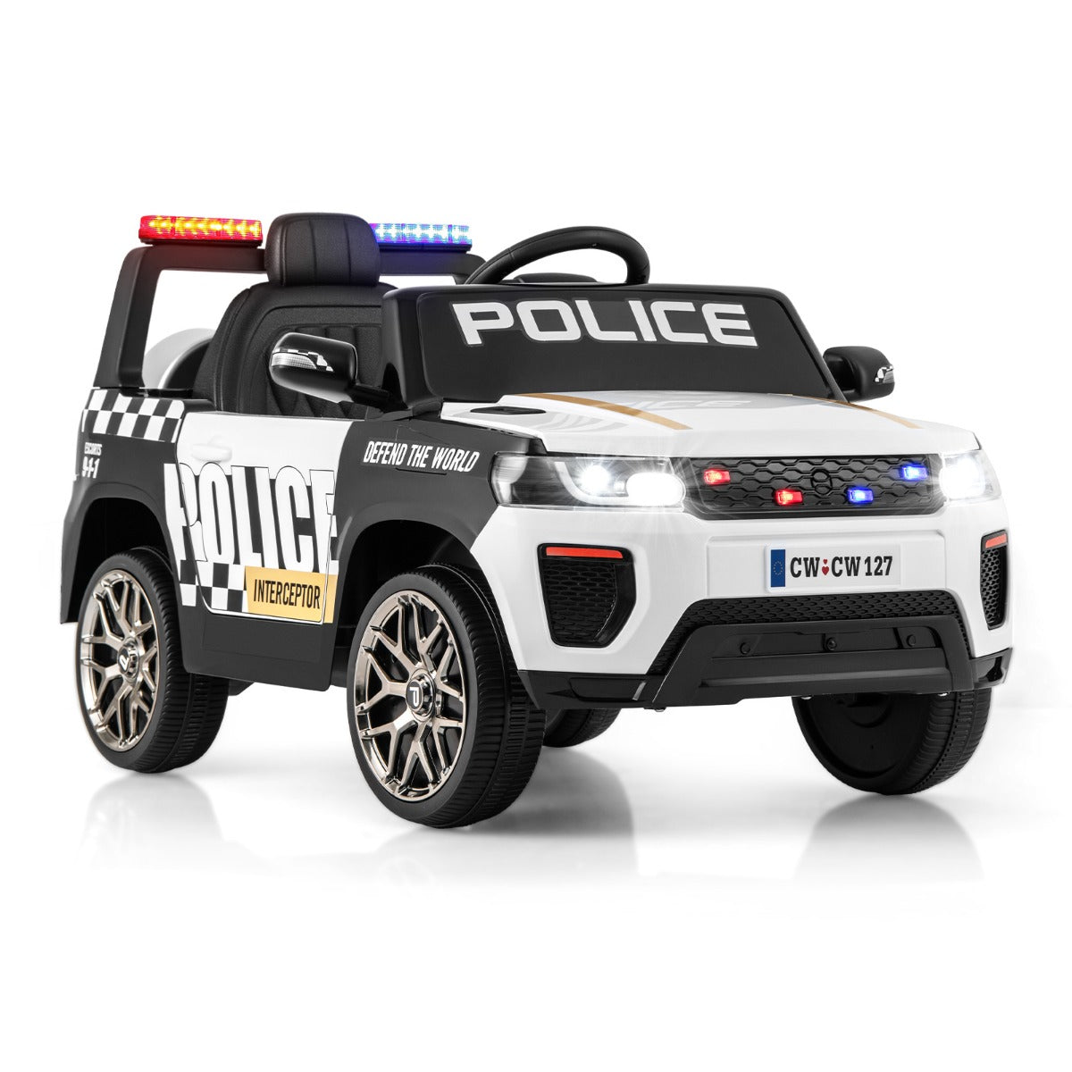 12V Kid Ride on Police Car with Remote Control for Children-Black