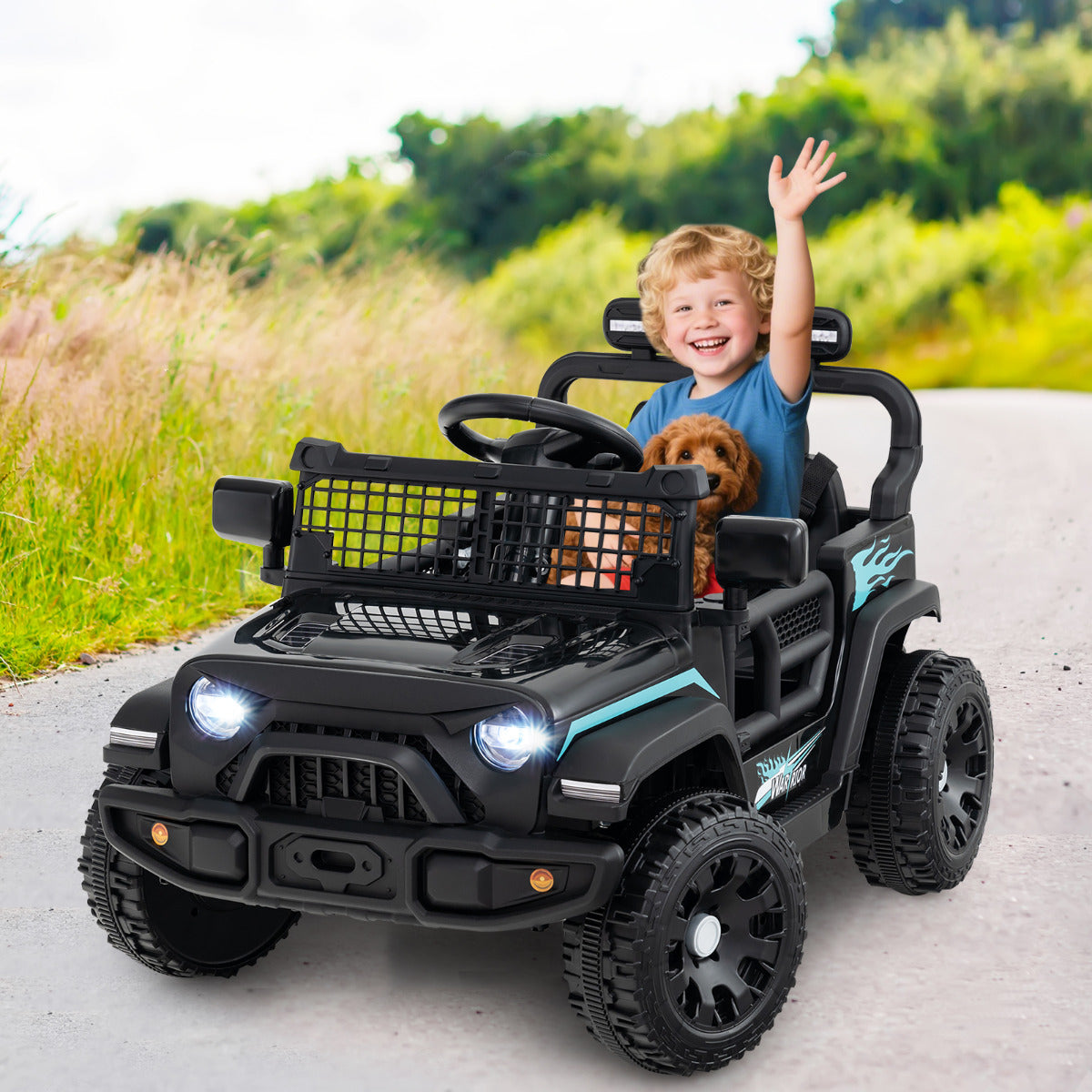 12V Kids Ride on Truck Car with Remote Control for Kid Over 3 Years Old-Black
