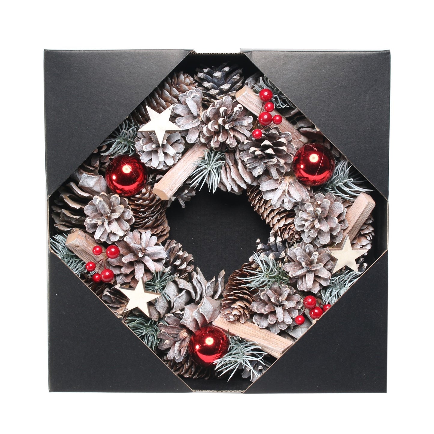 Woodland Snow Wreath with Red Baubles