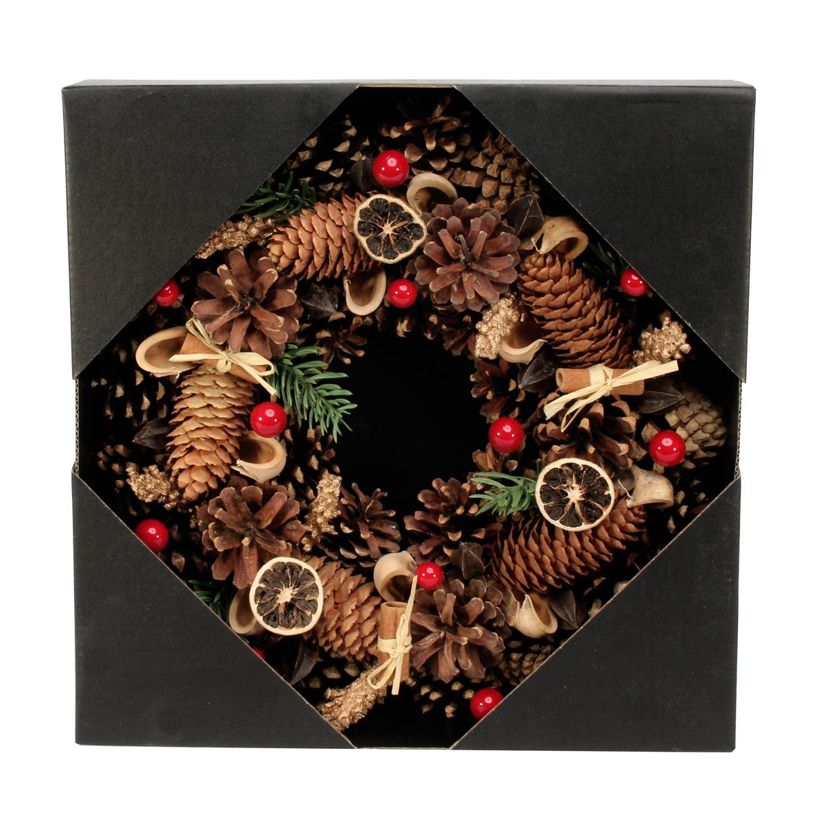Pine Cone  Red Berry &amp; Fruit Wreath (30cm)