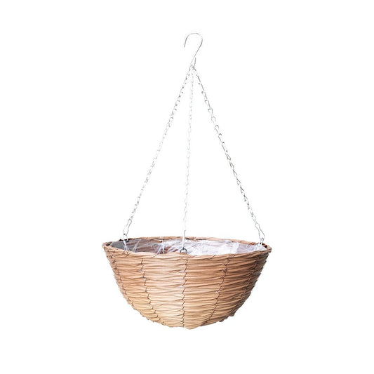 14 inch Faux Rattan Hanging Basket  Natural