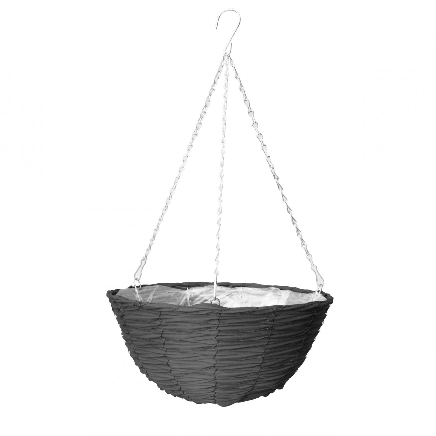 14 inch Faux Rattan Hanging Basket  Black