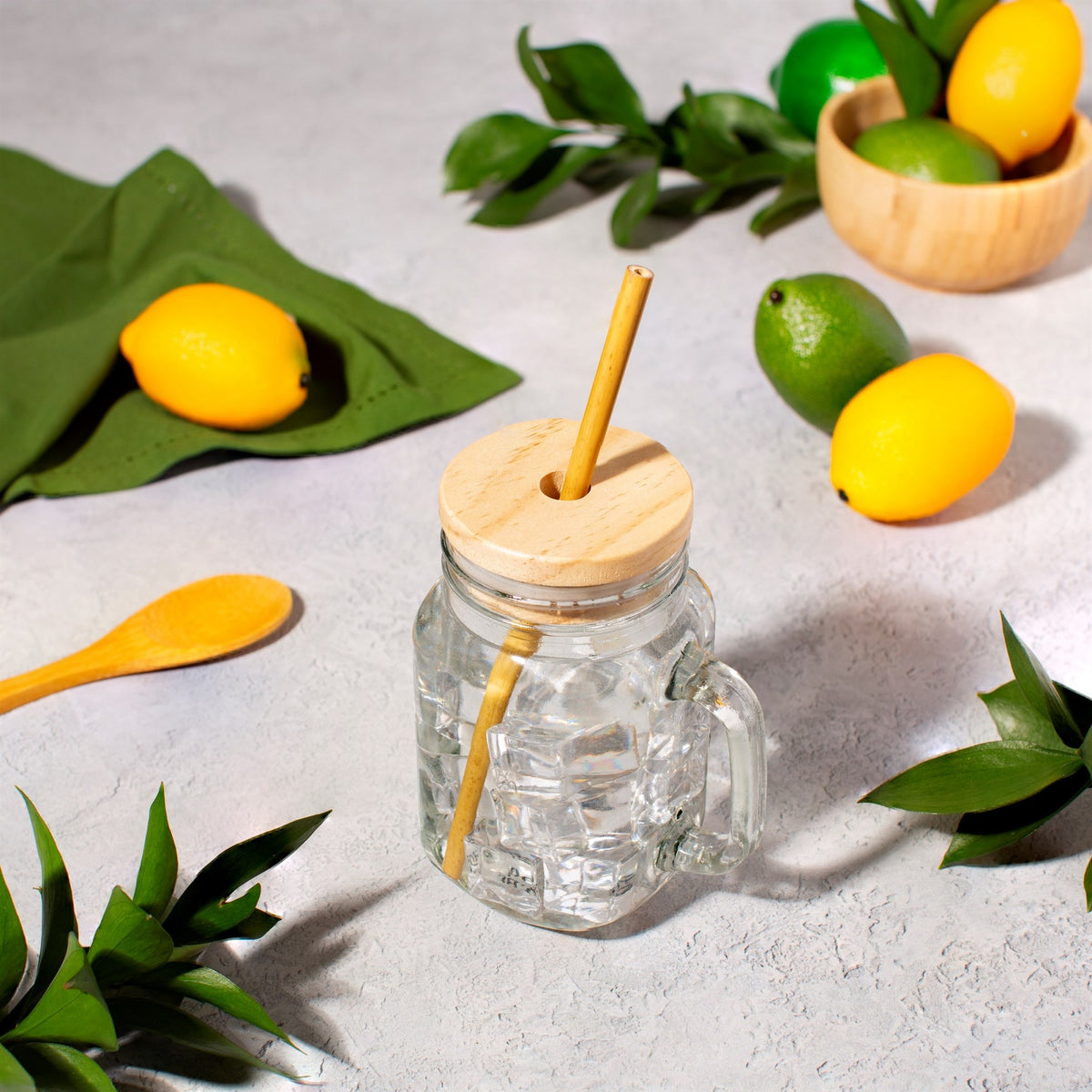 Glass Mason Jar &amp; Bamboo Straw