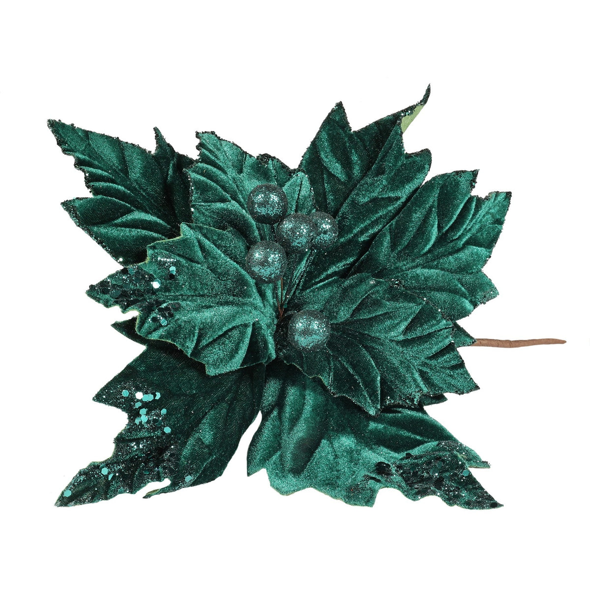 Emerald Velvet Poinsettia with Glitter Edge (Dia28cm)