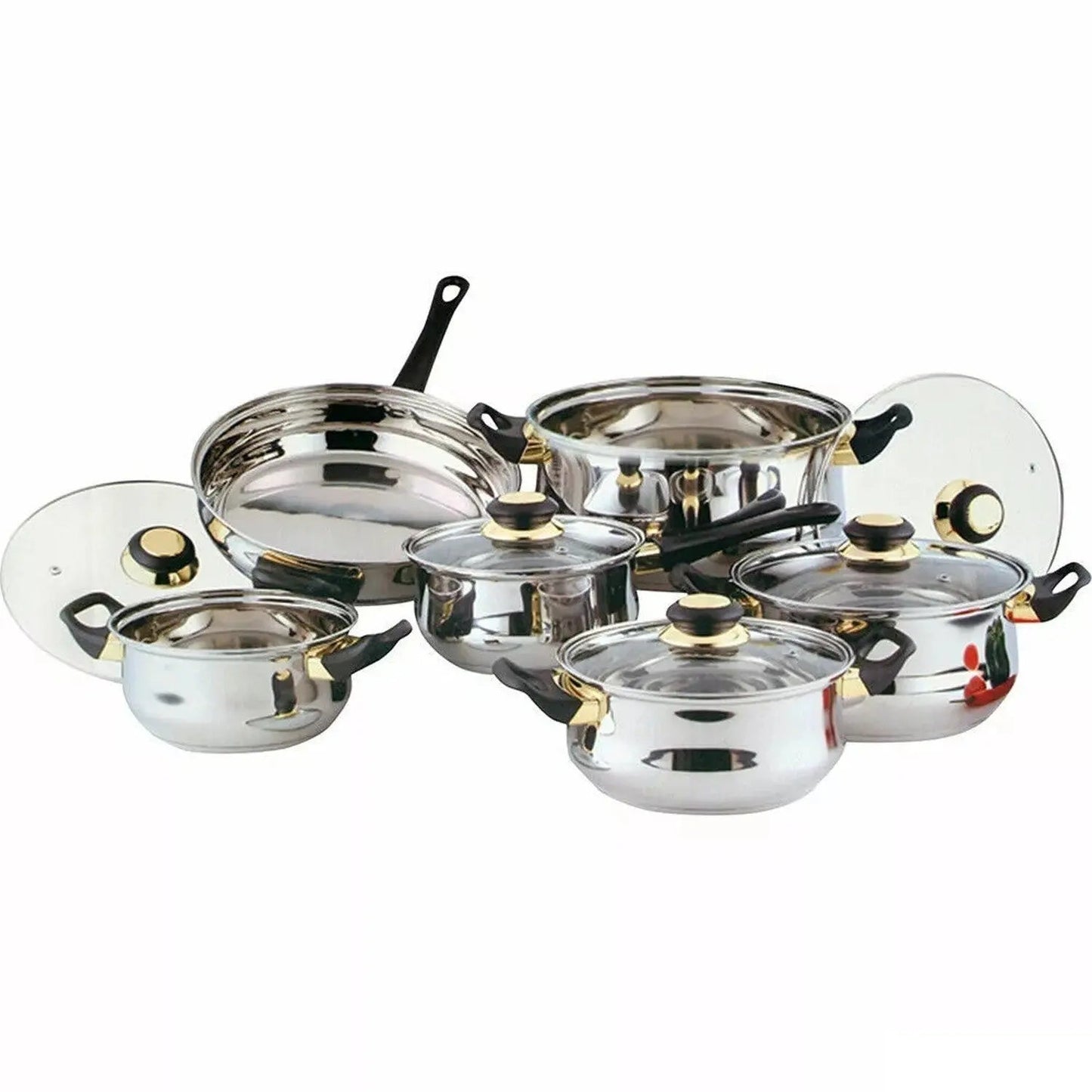 Stainless Steel Cookware Set 12 Piece Silver Durable Kitchen Pots And Pans