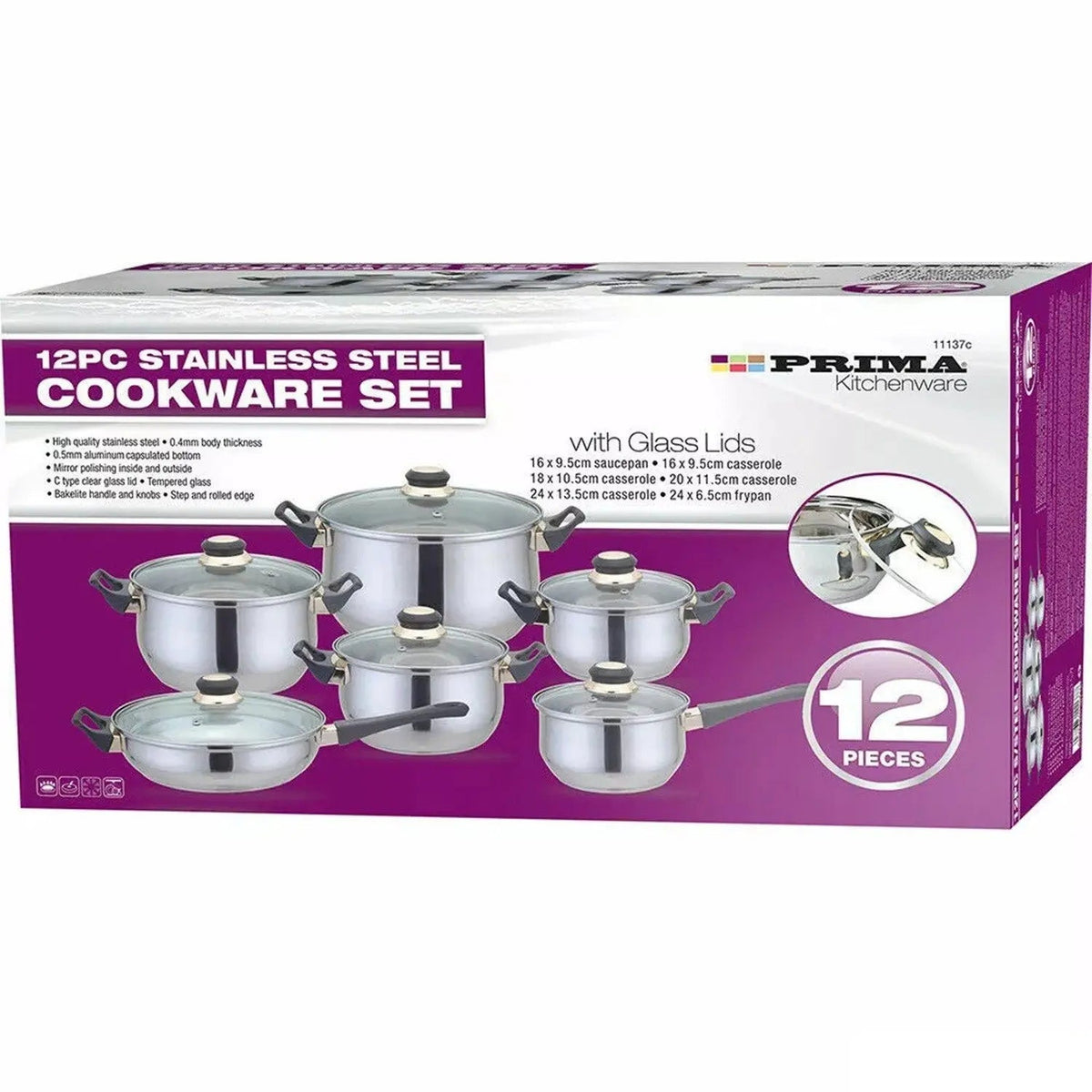 Stainless Steel Cookware Set 12 Piece Silver Durable Kitchen Pots And Pans