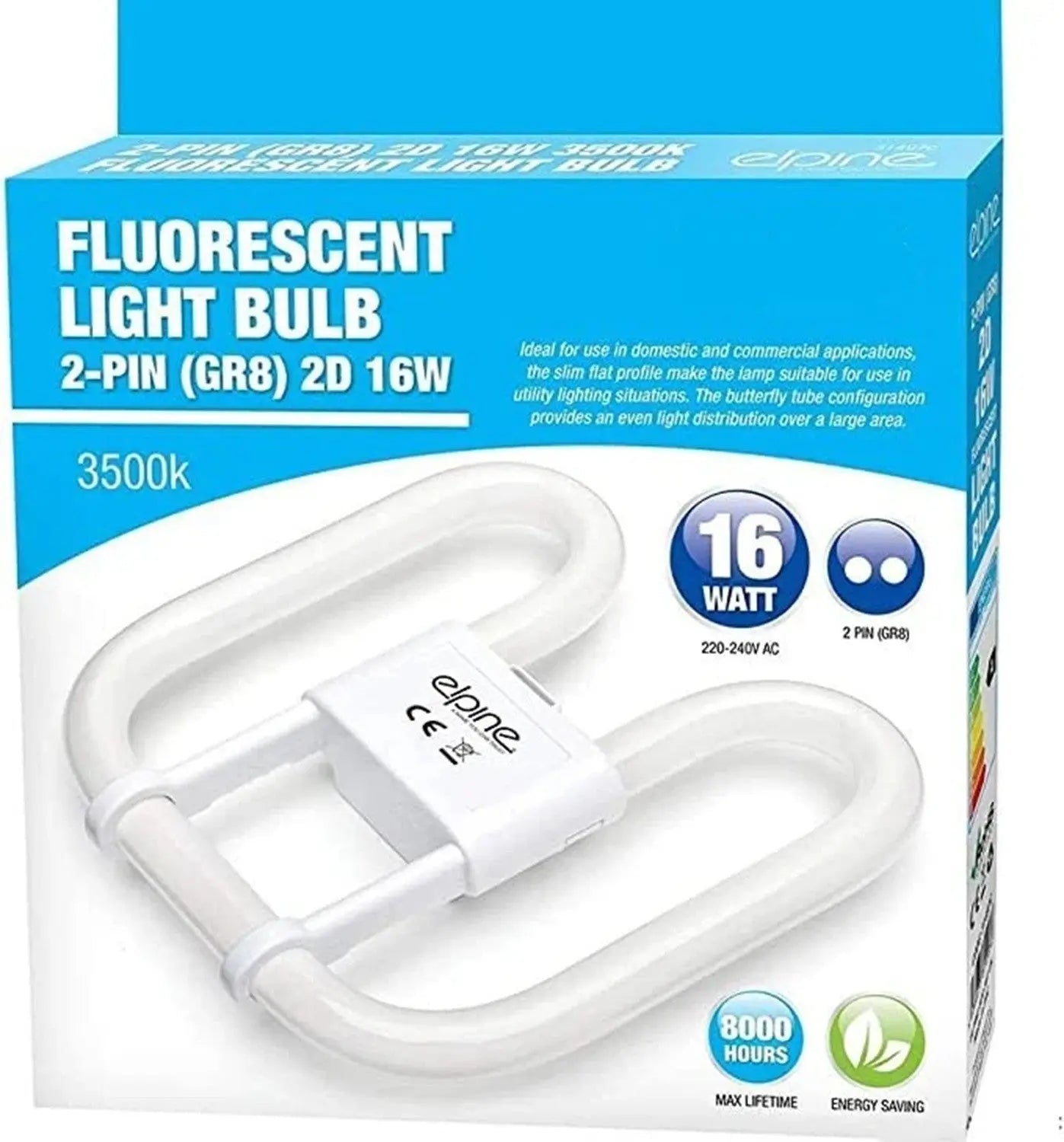 2D Fluorescent Light Bulb 16W 2 Pin Energy Saving Lamp Replacement Tube GR8
