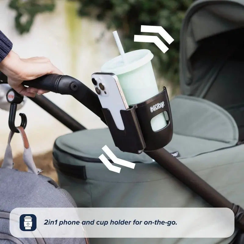 Nuby Pram Phone Cup Holder Universal Secure 360 Adjustable Fit