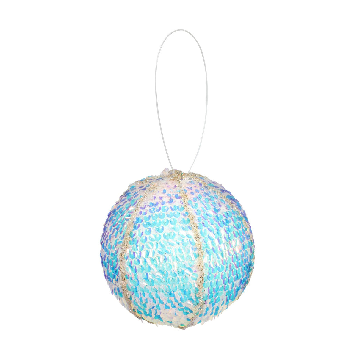 Iridescent Blue Sequin Covered Bauble (12cm)