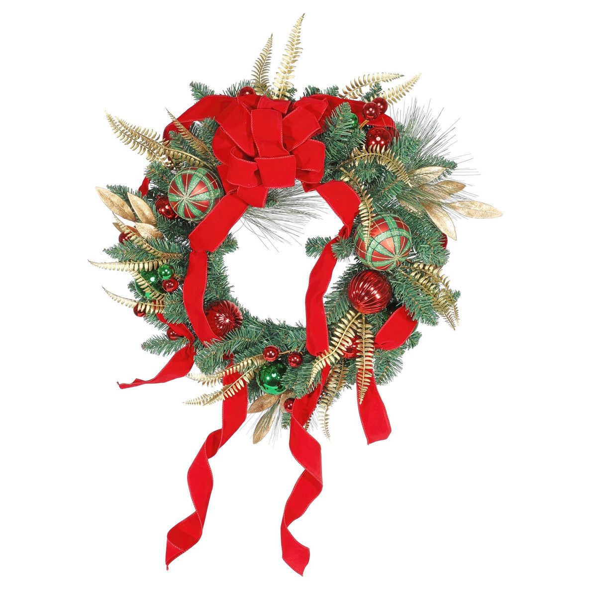 Luxury Festive Wreath with Red &amp; Green Baubles (60cm)