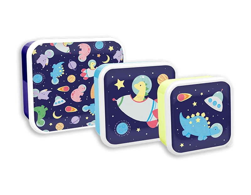 Pack of 3 Boys Printed Food Boxes (Space &amp; Construction Assorted)