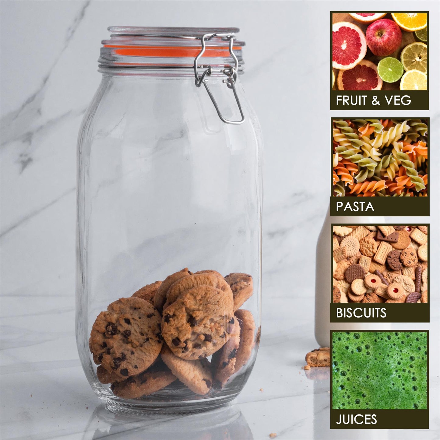 2L Air tight Classic Glass Storage Jar + Four Free Coloured Seals