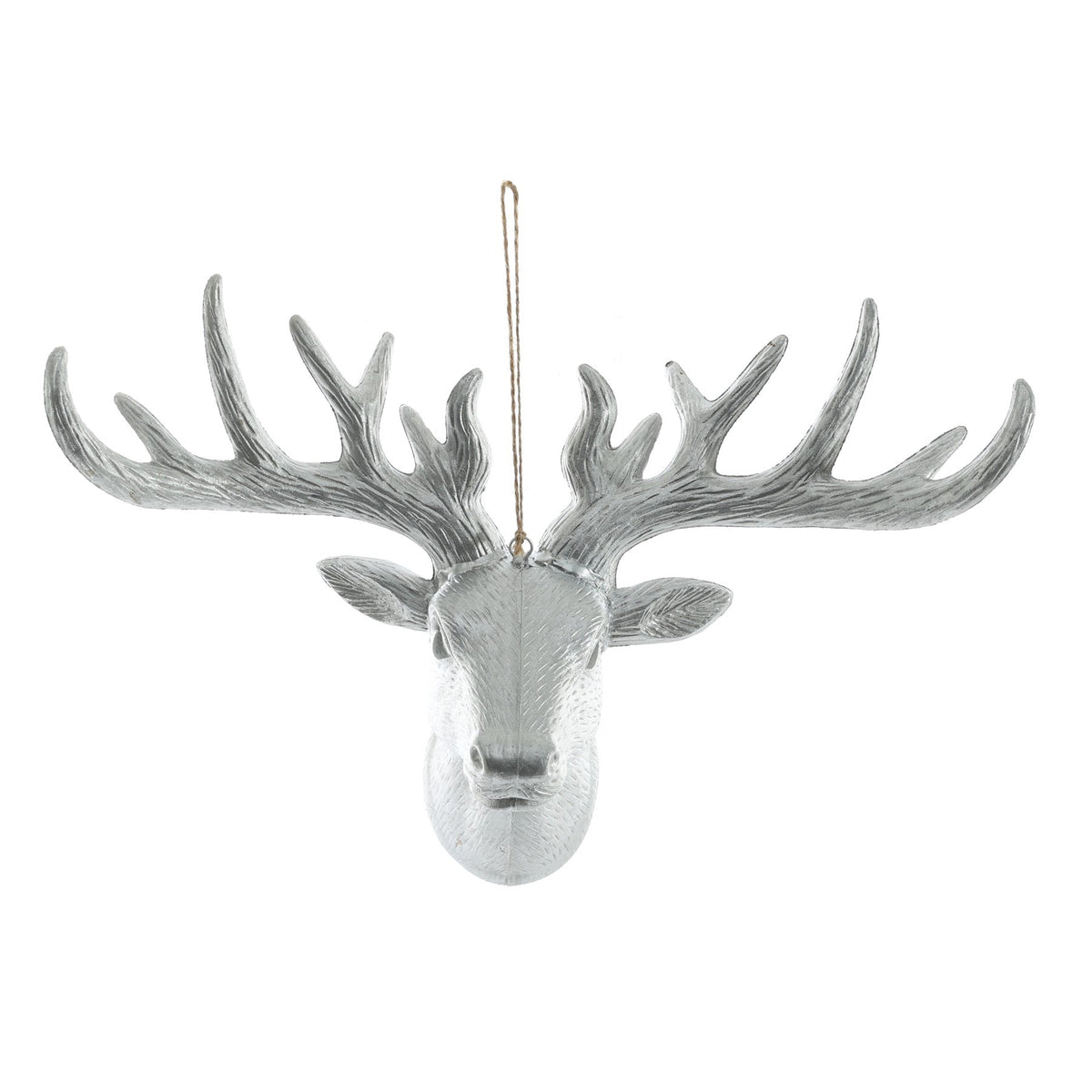 Metallic Reindeer Head Hanging Decoration - Silver (30cm)