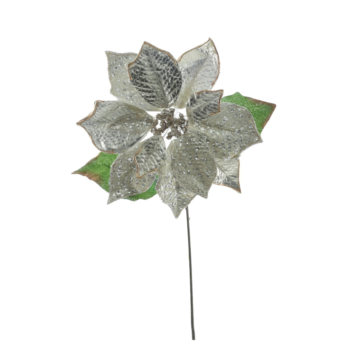 Faux Leather &amp; Clear Beads Poinsettia  Head - Champagne (50cm)