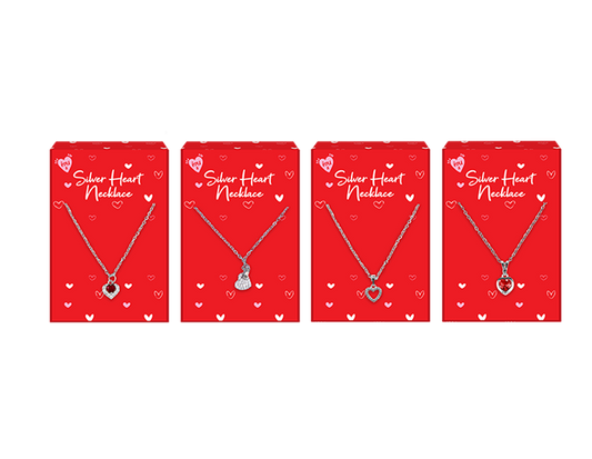 Assorted Valentines Day Silver Heart Necklaces