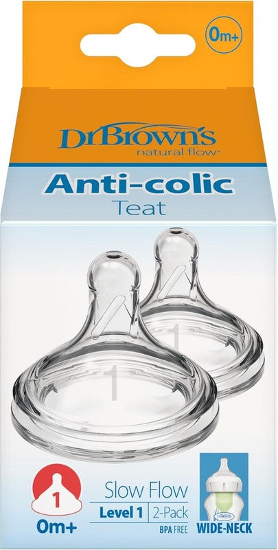 Dr Browns Options Baby Bottle Teats Wide Neck Level 1 Newborn 2 Pack