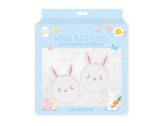 Pack of 10 Easter Bunny Paper Plates with Attachable Ears