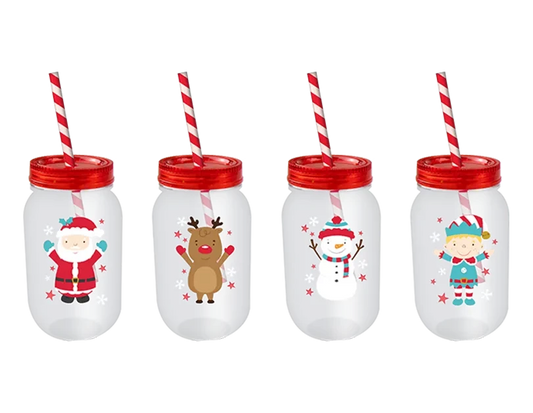 Christmas Mason Drinking Jar &amp; Straw (500ml)
