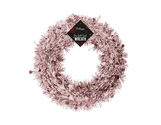 Rose Gold Tinsel Christmas Wreath (28cm)