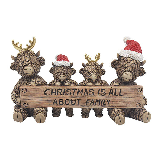 Christmas Highland Cows With Sign Ornament
