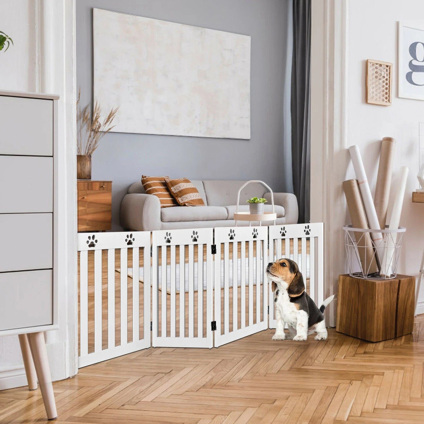 4 Panels Folding Pet Gate-Brown