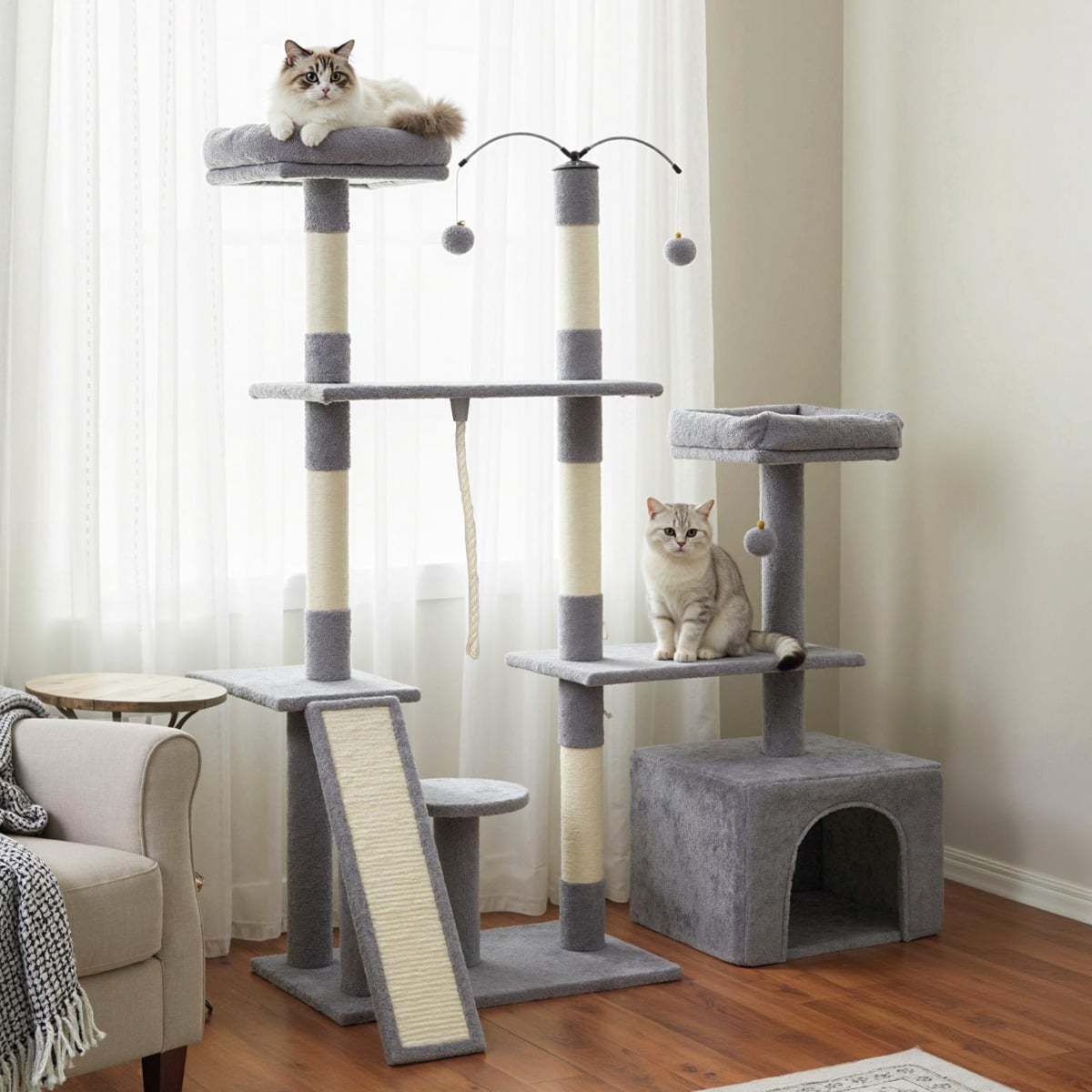 136 CM Tall Cat Tree Tower with Sisal Scratching Posts-Dark Grey