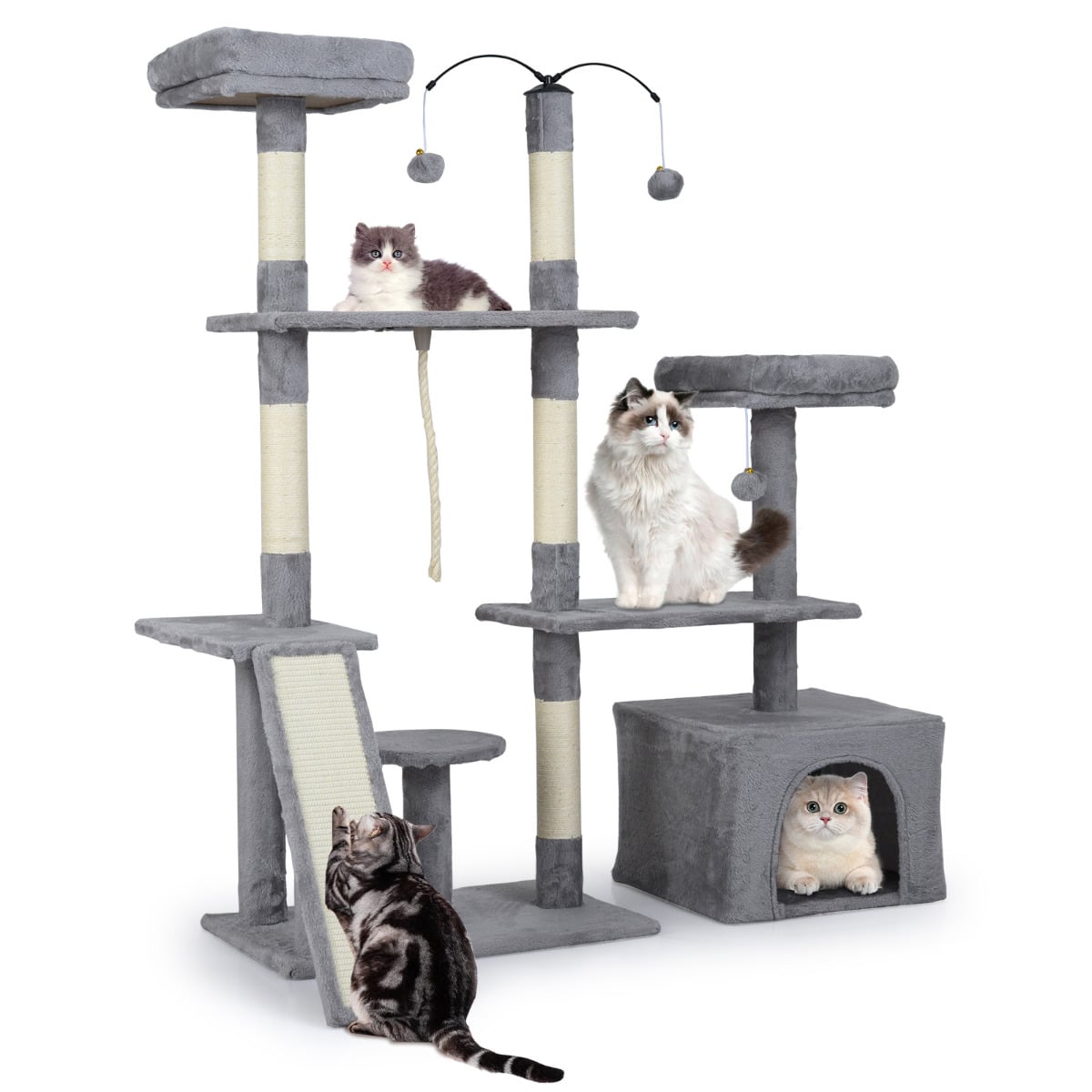 136 CM Tall Cat Tree Tower with Sisal Scratching Posts-Dark Grey