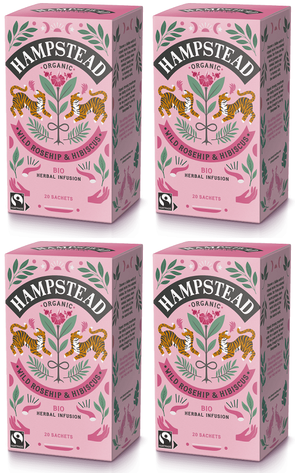 4 x Hampstead Tea Org Wild Rosehip & Hibiscus - 20pc