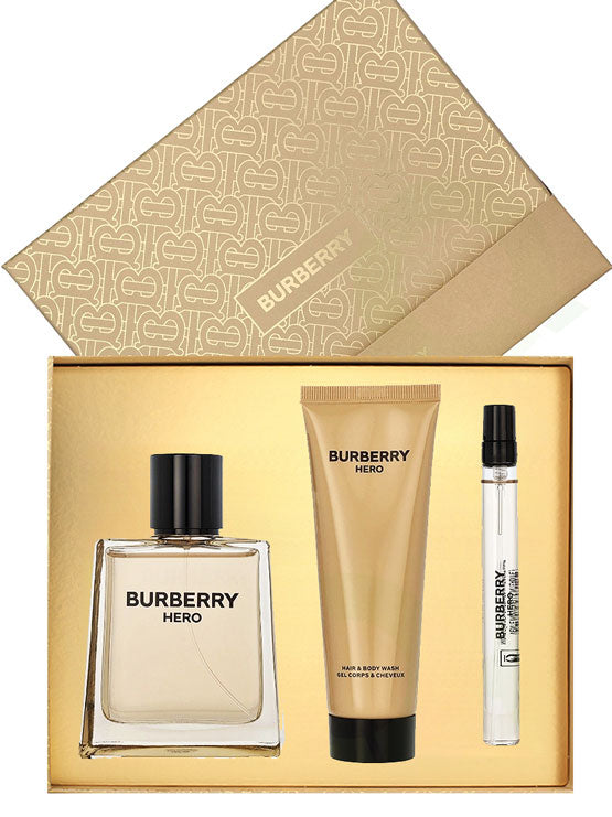 Burberry Hero Gift Set 100ml EDT + 75ml Body Wash + 10ml EDT Men's Fragrance