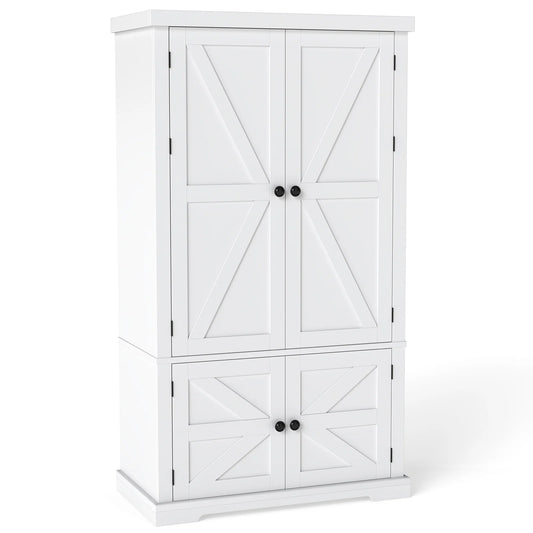 139 cm Pantry Cabinet with 4 Doors and 6 Door Shelves-White