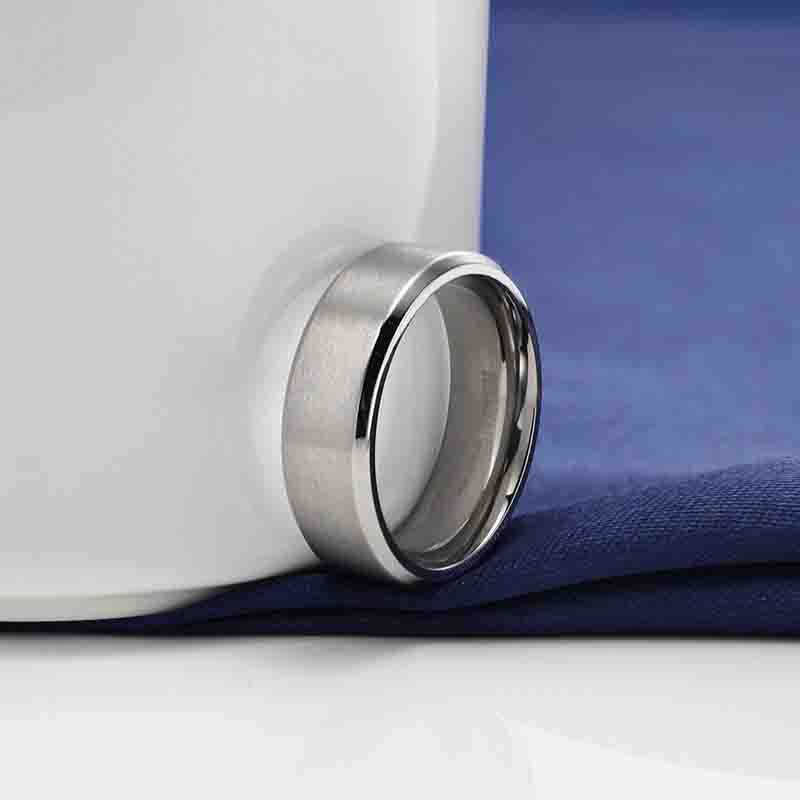 Brushed Wide Face 610mm Unisex Beveled Silver Titanium Ring