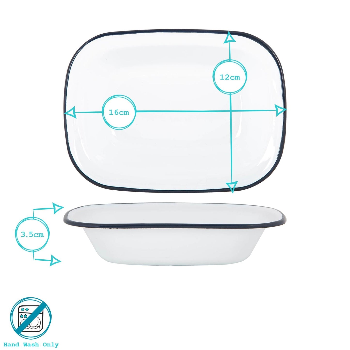 16 x 12cm White Enamel Pie Dishes - Navy - Pack of 6