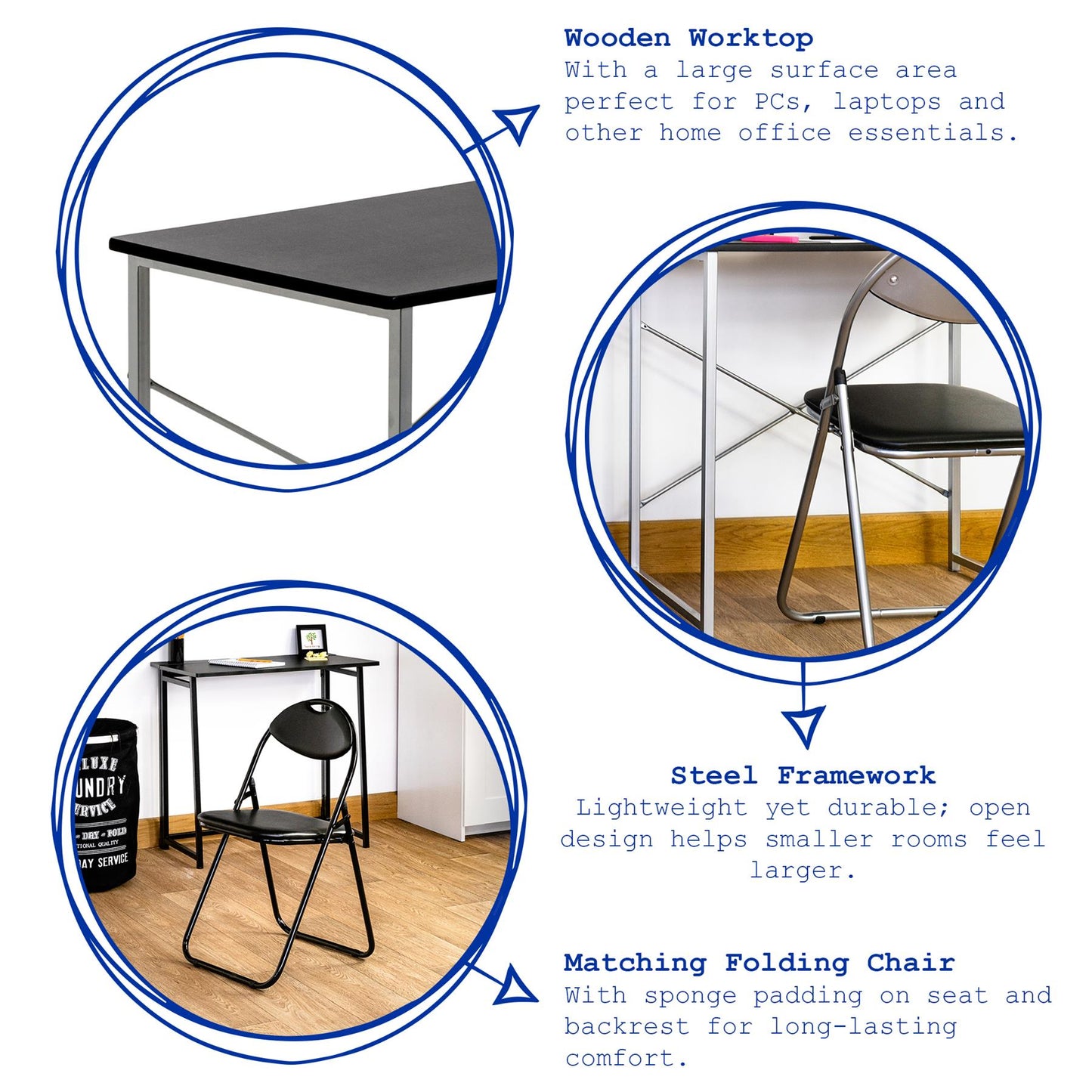 2pc Black Metal Industrial Office Desk & Chair Set