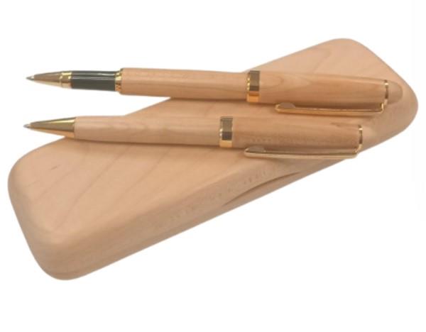 Imperial Wooden Laight Brown Gold Trim 2 Ball Pens With Handmade Wooden Box Gift Set IMP310R - CLEARANCE MIGHT NEEDS RE-REFILL