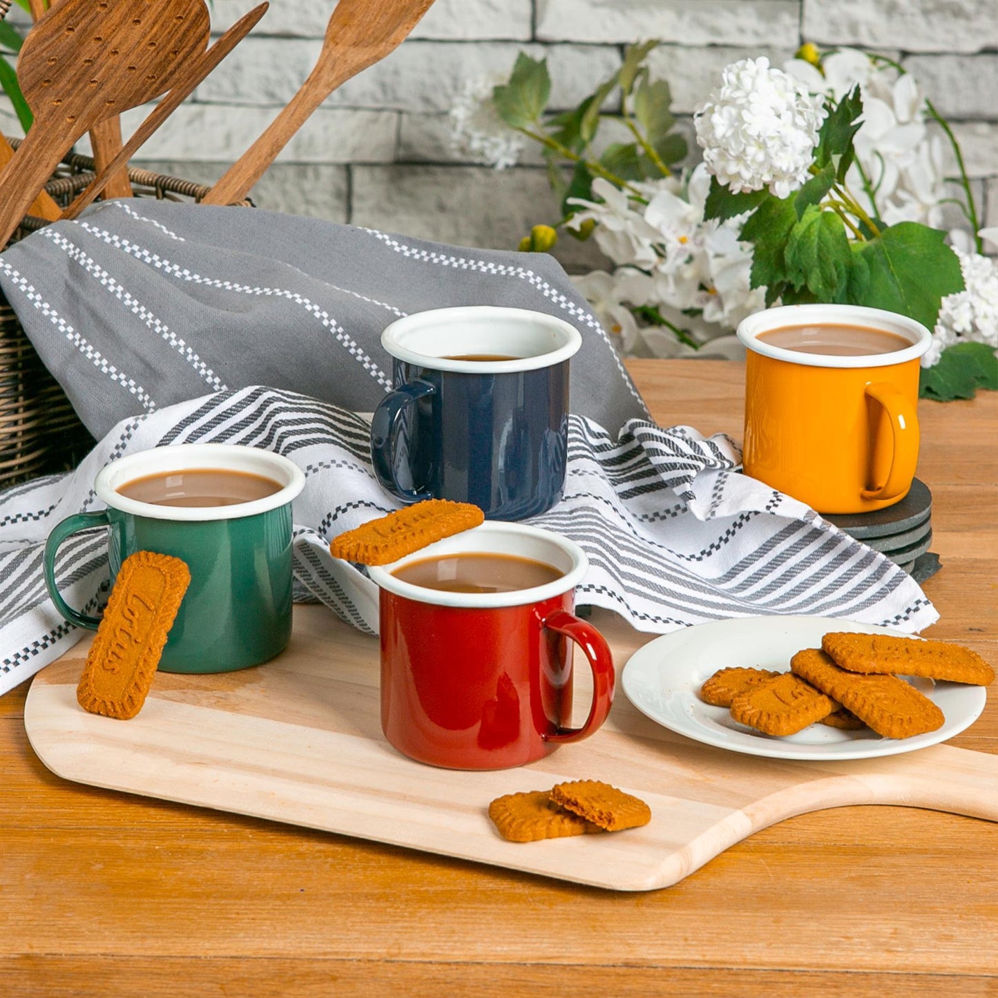 375ml Coloured Enamel Mugs - Pack of Six