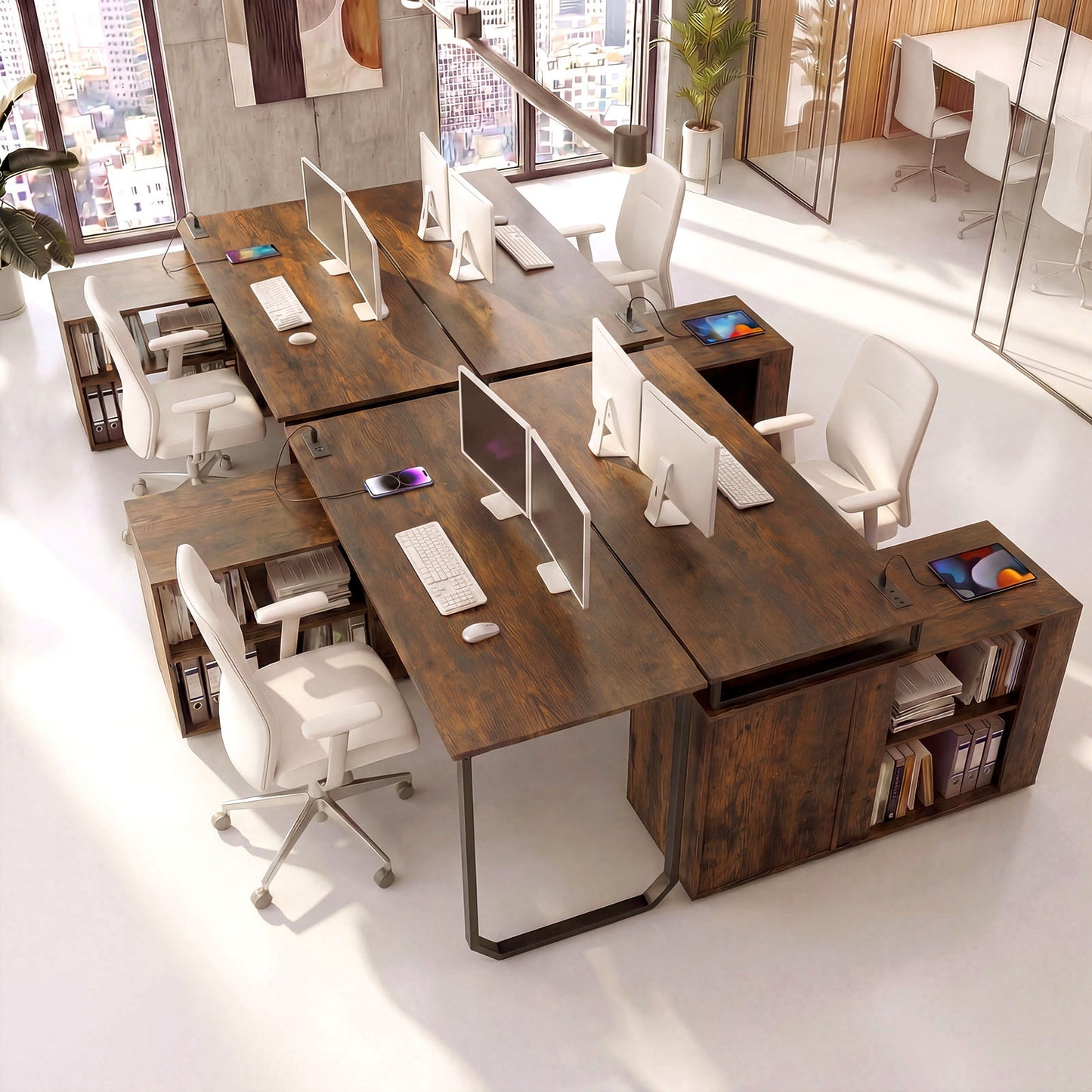 140 cm Reversible L Shaped Desk with 3 Drawers Home Office Desk-Brown